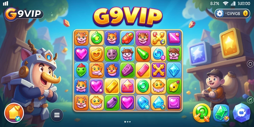 Screenshot utama G9VIP menampilkan gameplay Match-3 yang menarik.
