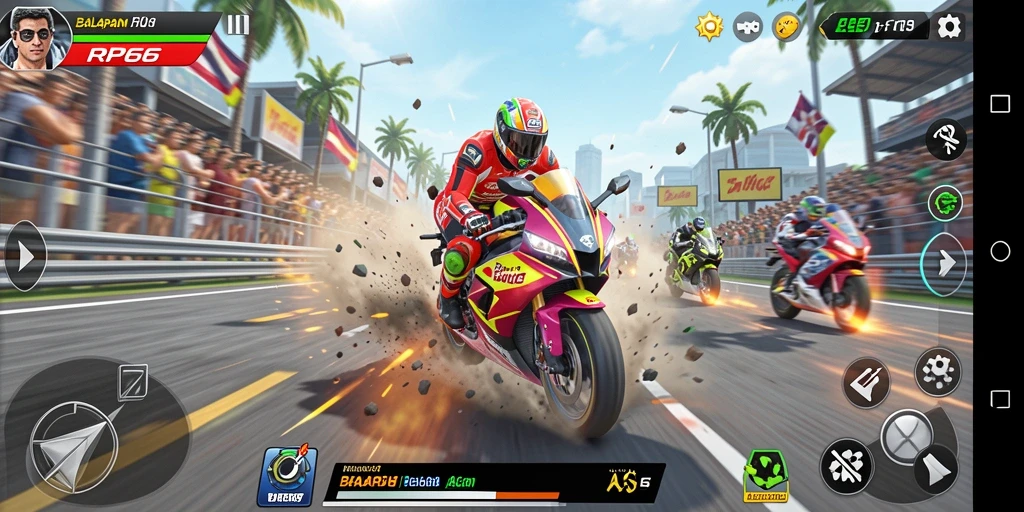Screenshot RP66 menunjukkan aksi balapan motor yang mendebarkan dan penuh tantangan.