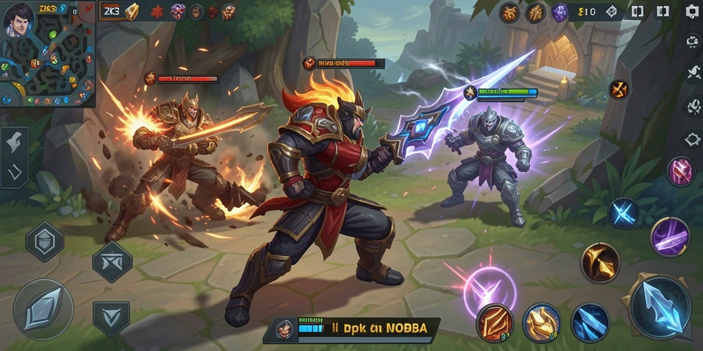 Screenshot gameplay ZK3 yang penuh aksi di arena MOBA.